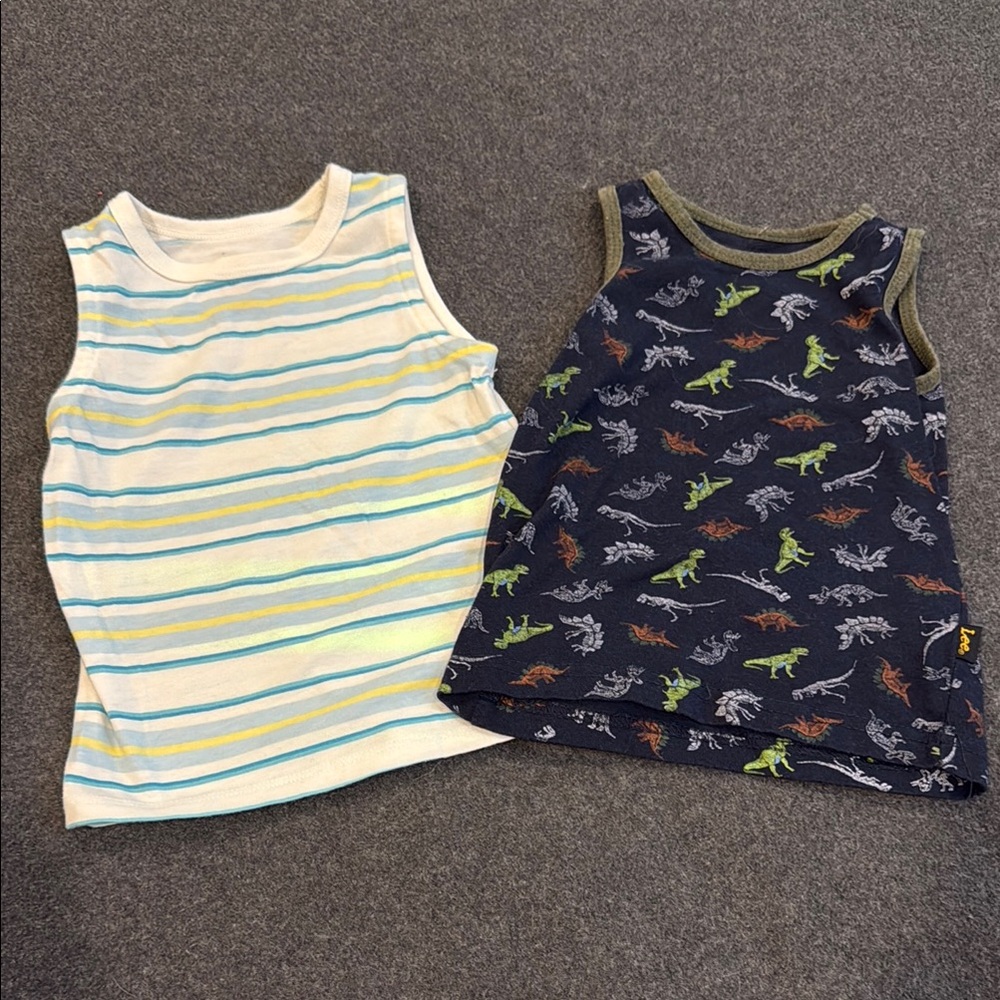 Kids Sleeveless Dinosaur and Striped Tops